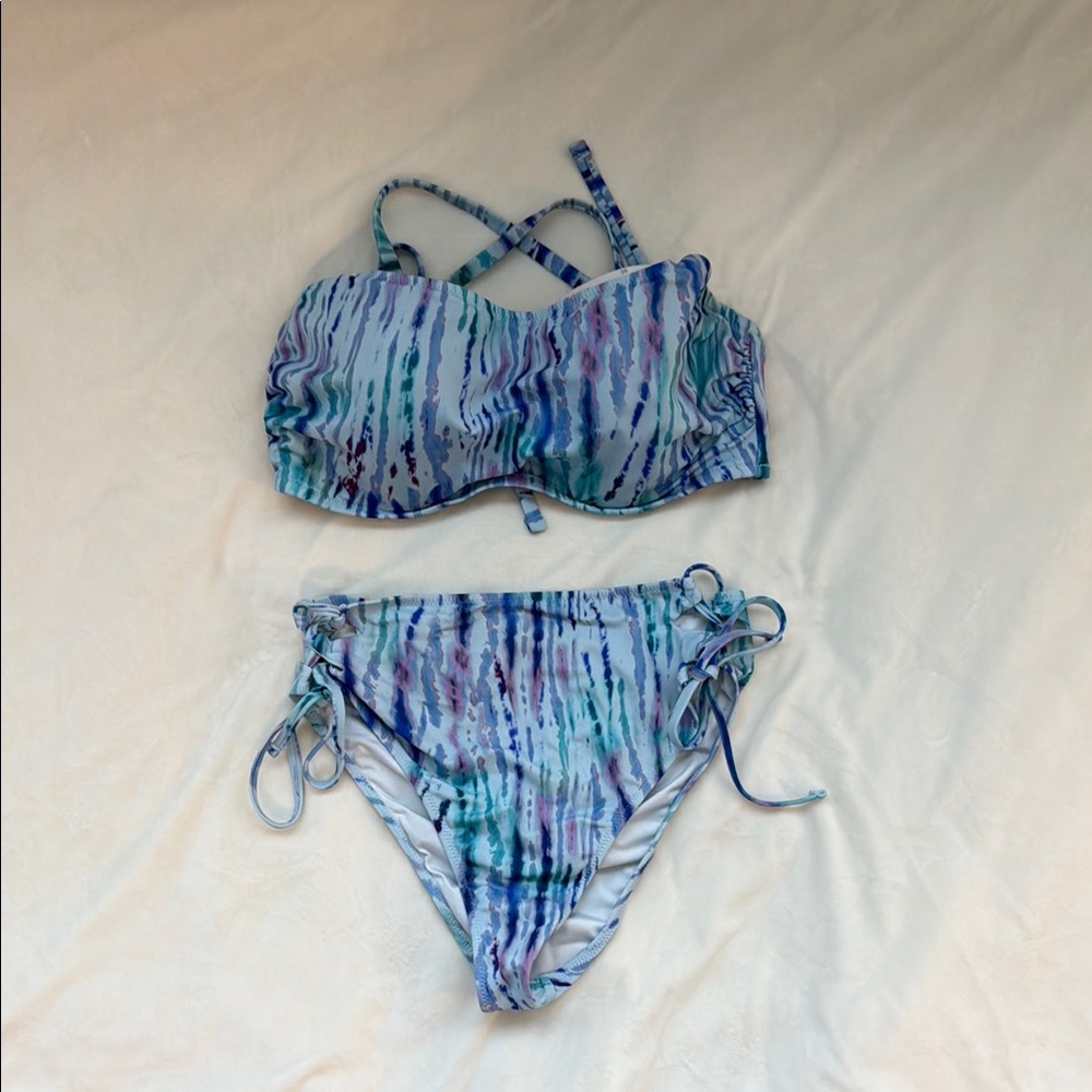Shade & Shore Blue and Purple Striped Bikini